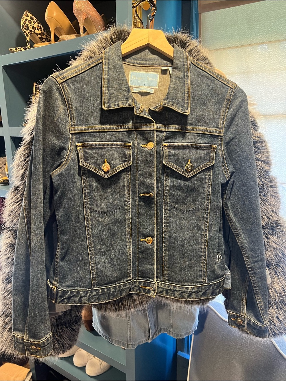 Draper James Dark Blue Denim Jacket with Gold Buttons